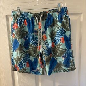 RAINFOREST Men's Swim Trunks with Blue and Green Leaf Print